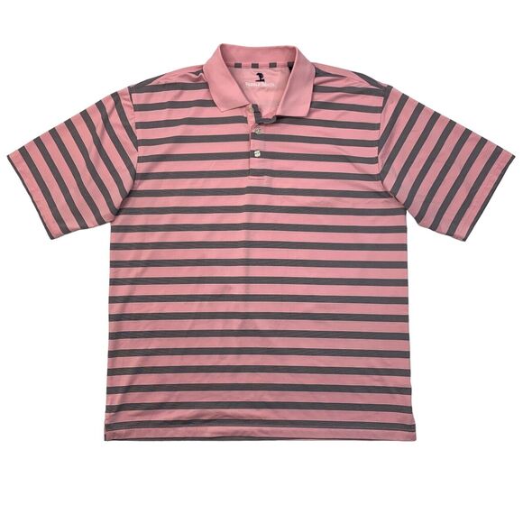 Pebble Beach Polo Shirt Mens XL Extra Large Pink Striped Stretch Short Sleeve - Picture 1 of 9